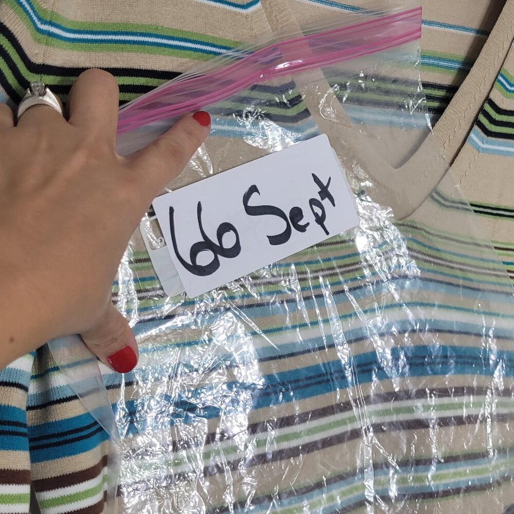 Point Zero Multicolor Stripes V-Neck Cotton Blend Lightweight Pullover Sweater - Picture 10 of 10